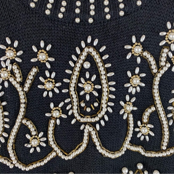 Vintage 80s oversized Margules Black pearl bead embellished tunic sweater large - Picture 10 of 12